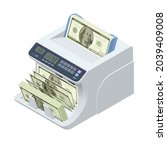 Isometric Money Counting Machine. LED Display Shows the Count of the Bills. Digital Electronic Money Counter Currency Counting Machines with Automatic Fake Note Detection. Large Amounts of Money