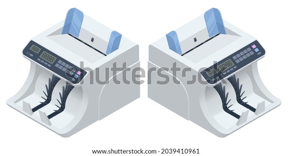 Isometric Money Counting Machine. LED Display Shows
the Count of the Bills. Digital Electronic Money Counter Currency
Counting Machines with Automatic Fake Note Detection. Large Amounts
of Money