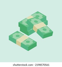 isometric money dollar cash flat vector illustration. dollar banknotes illustration. green paper bill. Fly cartoon money isolated on blue background. suitable for finance and business
