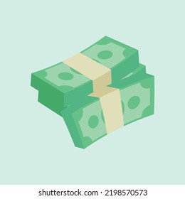 isometric money dollar cash flat vector illustration. dollar banknotes illustration. green paper bill. Fly cartoon money isolated on blue background. suitable for finance and business