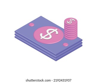 icono de dinero isométrico aislado plano