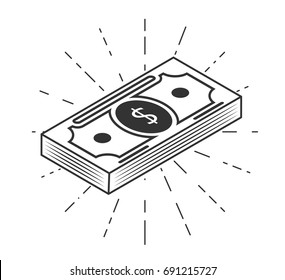 Isometric Money. Outline Design. Vector Illustration