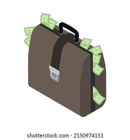 Isometric Money Rich Man Shopping Composition With Isolated Image Of Bag Stuffed Full Of Money Vector Illustration