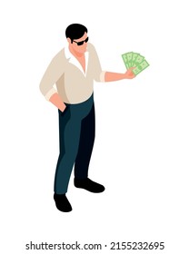 Isometric Money Rich Man Shopping Composition With Isolated Human Character Of Rich Person Vector Illustration