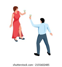 Isometric Money Rich Man Shopping Composition With Isolated Human Characters Of Dancing Couple Vector Illustration