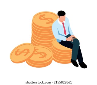 Isometric Money Rich Man Shopping Composition With Human Character Of Rich Person Vector Illustration