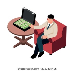 Isometric Money Rich Man Shopping Composition With Isolated Human Character Of Rich Person Vector Illustration