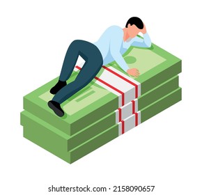 Isometric Money Rich Man Shopping Composition With Isolated Human Character Of Rich Person Vector Illustration