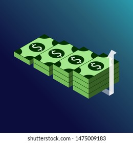 Isometric money stack. Revenue. Isometric increasing money concept. Vector illustration