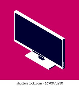 isometric monitor icon pink background vector illustration