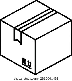 Isometric Monoline Front Tuck Mailer Box With Ear Lock Tabs and Hinged Lid Icon on White Background
