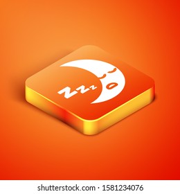 Isometric Moon icon isolated on orange background. Cloudy night sign. Sleep dreams symbol. Night or bed time sign.  Vector Illustration