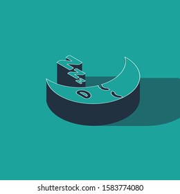 Isometric Moon icon isolated on green background. Cloudy night sign. Sleep dreams symbol. Night or bed time sign.  Vector Illustration