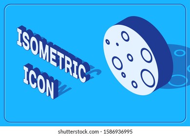 Isometric Moon icon isolated on blue background.  Vector Illustration