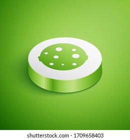 Isometric Moon icon isolated on green background. White circle button. Vector Illustration