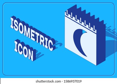 Isometric Moon phases calendar icon isolated on blue background.  Vector Illustration