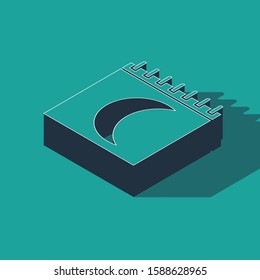 Isometric Moon phases calendar icon isolated on green background.  Vector Illustration