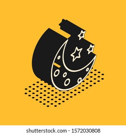 Isometric Moon and stars icon isolated on yellow background.  Vector Illustration