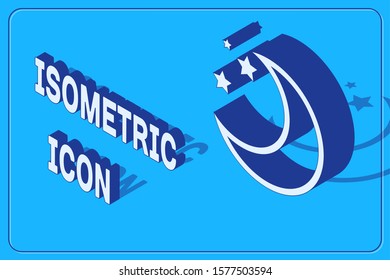 Isometric Moon and stars icon isolated on blue background.  Vector Illustration