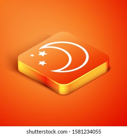 Isometric Moon and stars icon isolated on orange background.  Vector Illustration