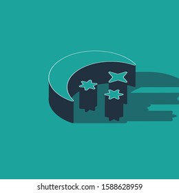 Isometric Moon and stars icon isolated on green background.  Vector Illustration
