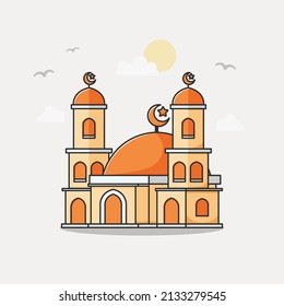 Isometric Mosque Cartoon Illustration. Islamic Building