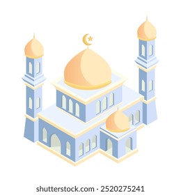 Isometric mosque in flat and minimalist style. For the Islamic theme of Muslims