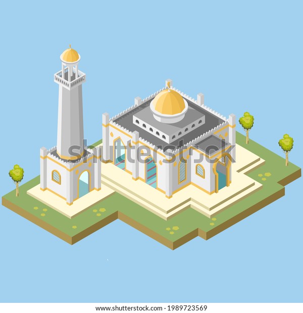 Isometric Mosque Vector Illustration Blue Sky Stock Vector Royalty Free 1989723569 7306