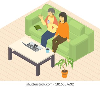 Isometric mother and daughter vector illustration