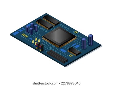 isometric motherboard computer vector graphic illustration