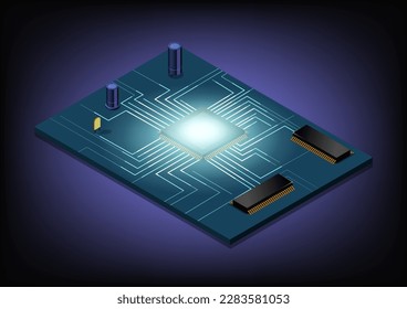 isometric motherboard computer vector graphic illustration