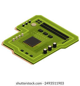 isometric motherboard electronic circuit, vector illustration