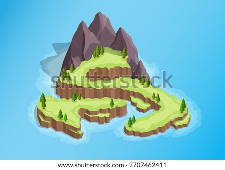 Isometric Mountain beautiful Island with trees