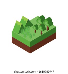Isometric mountain grass and trees design, Nature element earth eco ecology conservation bio environment and outdoor theme Vector illustration