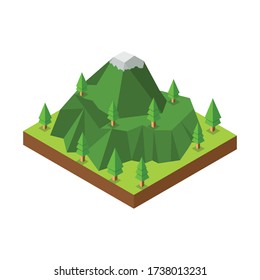 Isometric Mountain And Trees Illustration Vector