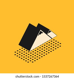 Isometric Mountains icon isolated on yellow background. Symbol of victory or success concept.  Vector Illustration