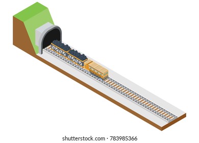 isometric mountains and railroad roads vector illustration