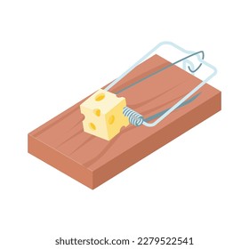 Isometric mouse trap with piece of cheese icon vector illustration