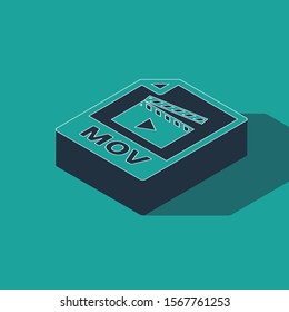 Isometric MOV file document. Download mov button icon isolated on green background. MOV file symbol. Audio and video collection.  Vector Illustration