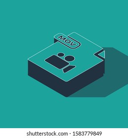 Isometric MOV file document. Download mov button icon isolated on green background. MOV file symbol. Audio and video collection.  Vector Illustration