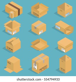 Isometric moving box vector illustration