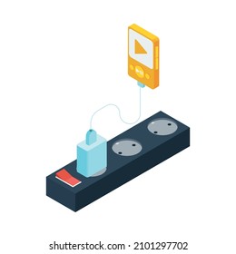 Isometric Mp3 Player Charging From Power Socket 3d Isometric Vector Illustration