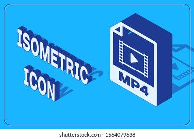 Isometric MP4 file document. Download mp4 button icon isolated on blue background. MP4 file symbol.  Vector Illustration