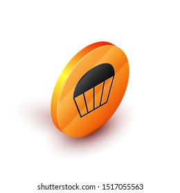 Isometric Muffin icon isolated on white background. Orange circle button. Vector Illustration