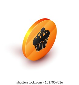 Isometric Muffin icon isolated on white background. Orange circle button. Vector Illustration