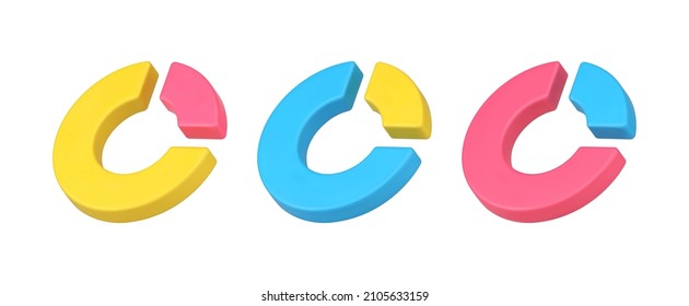 Isometric multicolored circle diagram for analyzing financial profit economy earnings decorative design template 3d icon vector illustration. Collection bright rounded chart evaluation wealth isolated