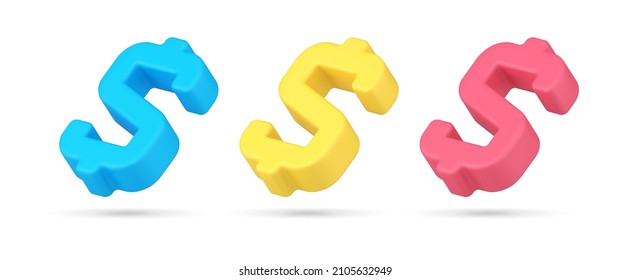 Isometric multicolored diagonal us dollar symbol of payment, currency exchange, financial independence template 3d icon vector illustration. Bright cash money sign banking economy account isolated