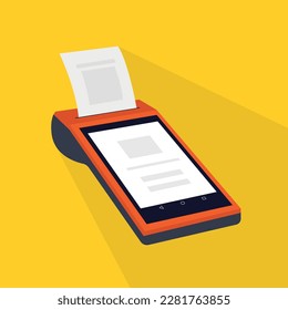 Isometric multifunctional smart cash register on yellow background with shadow. Sensor-based online cash register . Vector payment vending machine. The concept of online shopping