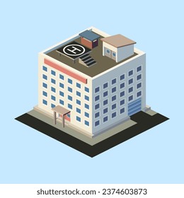 Isometric multi-storey building, vector illustration.