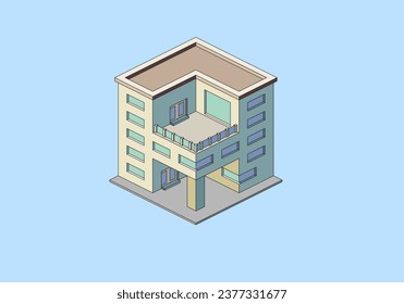 Isometric multi-storey building, vector illustration.